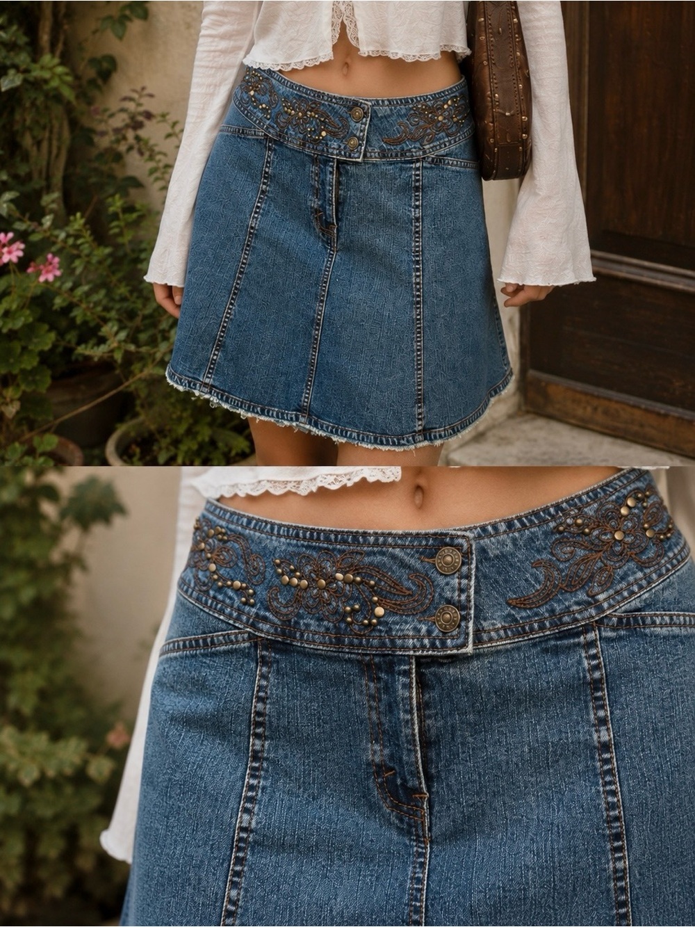🔮 VINTAGE KIKIT JEANS EMBROIDERED DENIM SKIRT 🔮